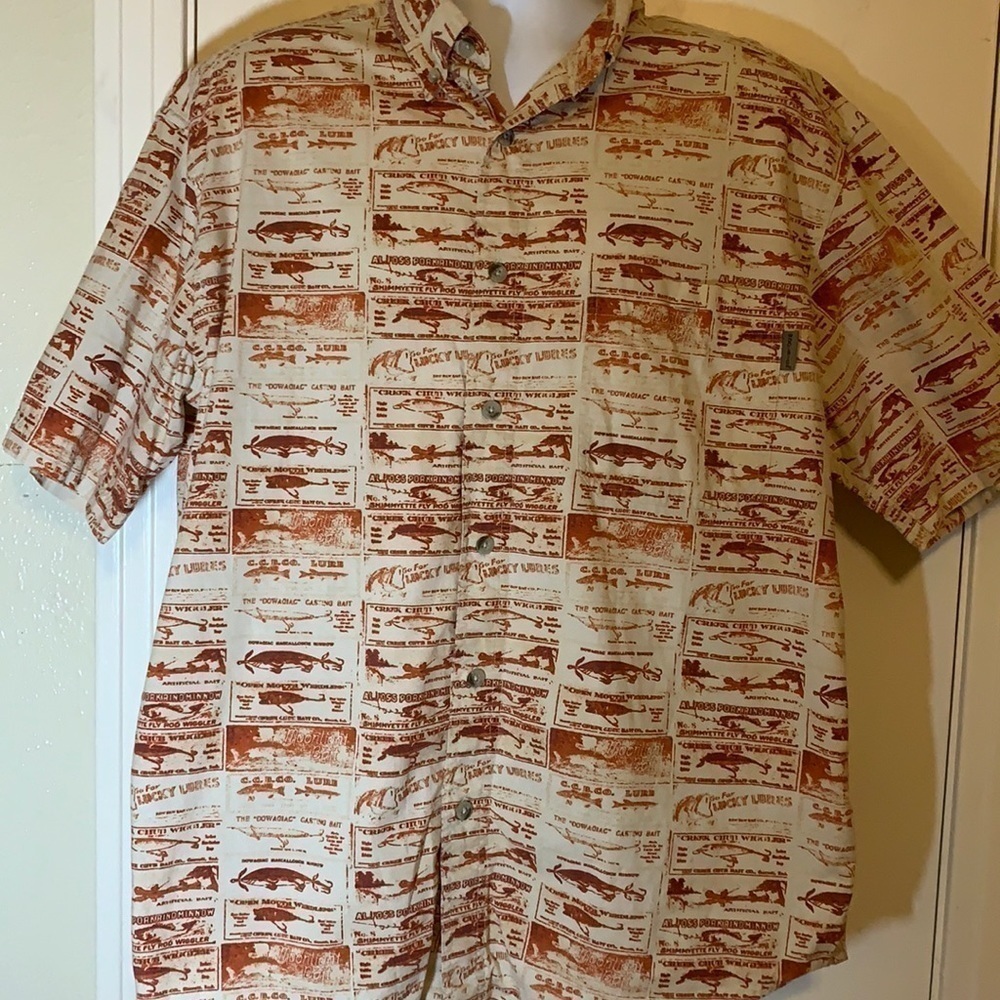 Woolrich Fishing Graphic Button Down Shirt, L